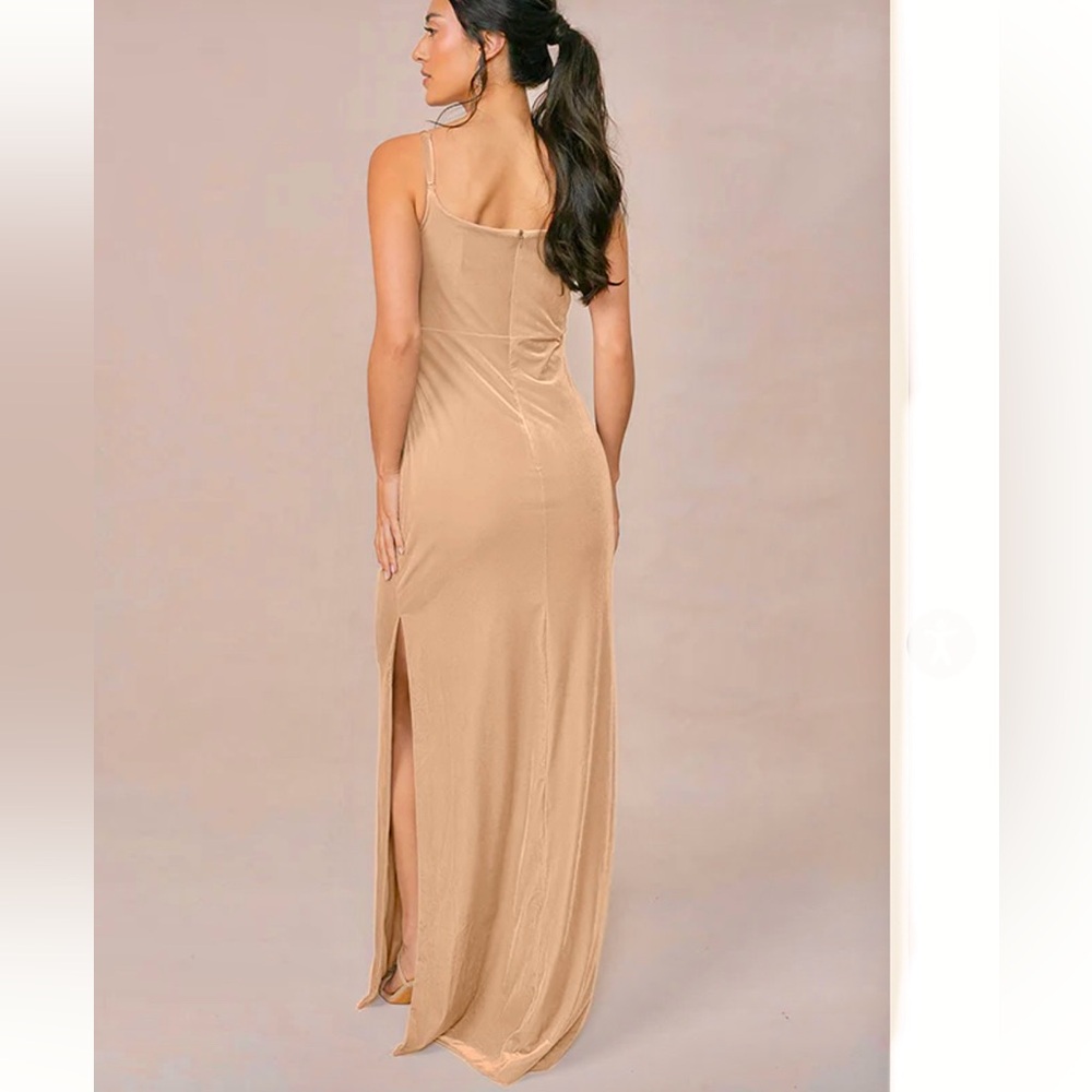 Revelry Skye Velvet Bridesmaid Dress Champagne Gold - Picture 2 of 11
